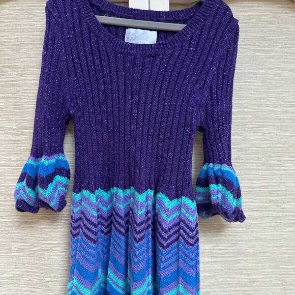 Justice Other - Justice Sweater Dress Purple Blue Sparkles Sequins 3/4 inch Sleeves Bohemian